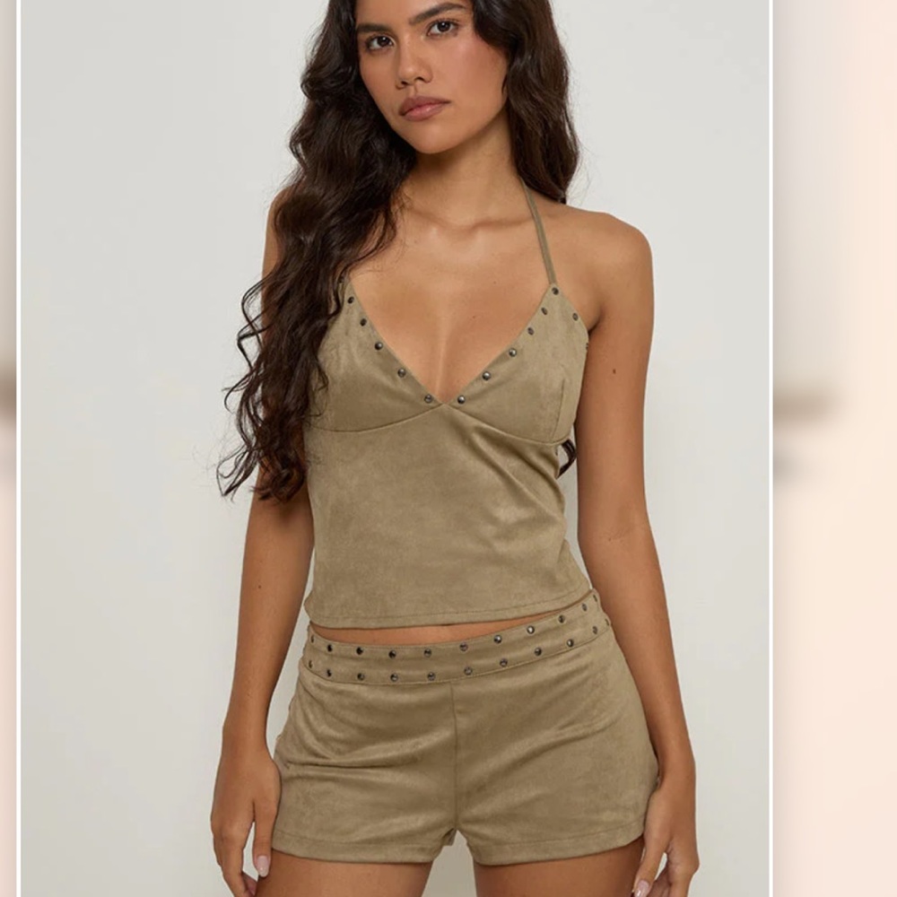 Motel rocks faux Suede Studded Cami & Shorts Set